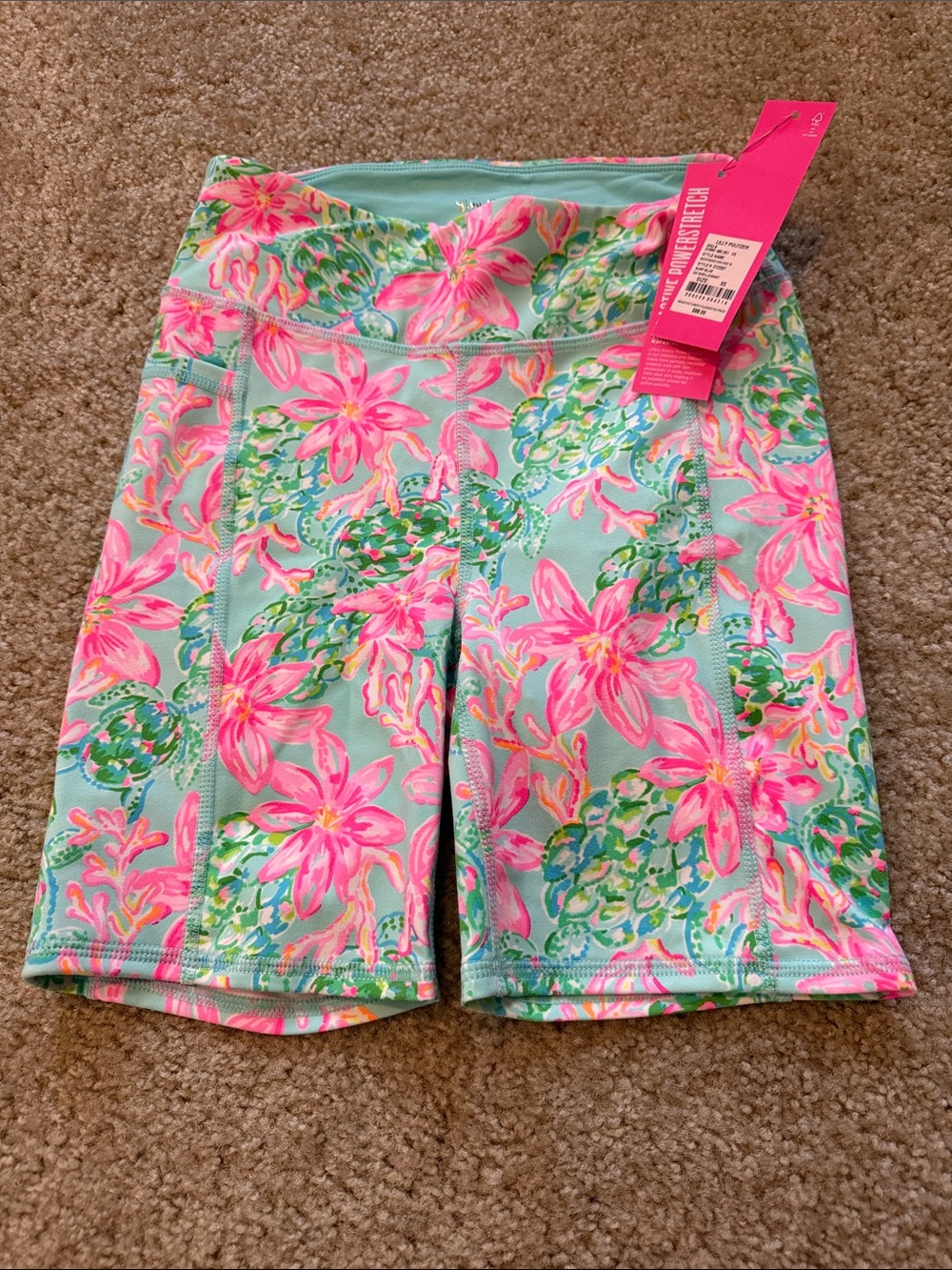 Lilly Pulitzer Pink Floral Bike Shorts on Aqua